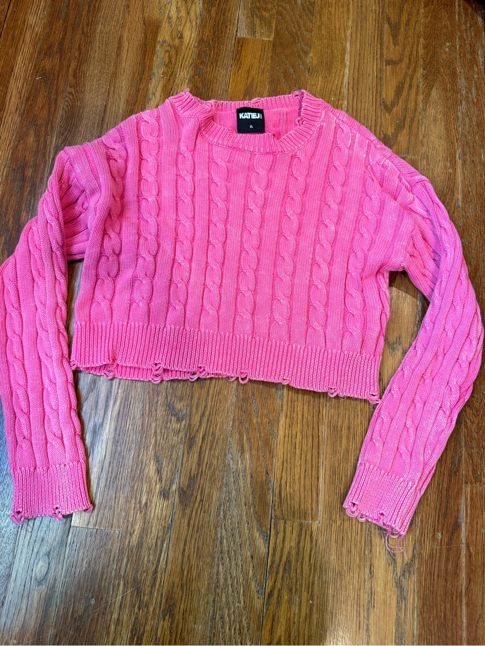 Katie J NYC Pink Cable-Knit Cropped Sweater